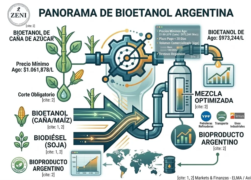 Energía fijó los precios del bioetanol para agosto de 2026