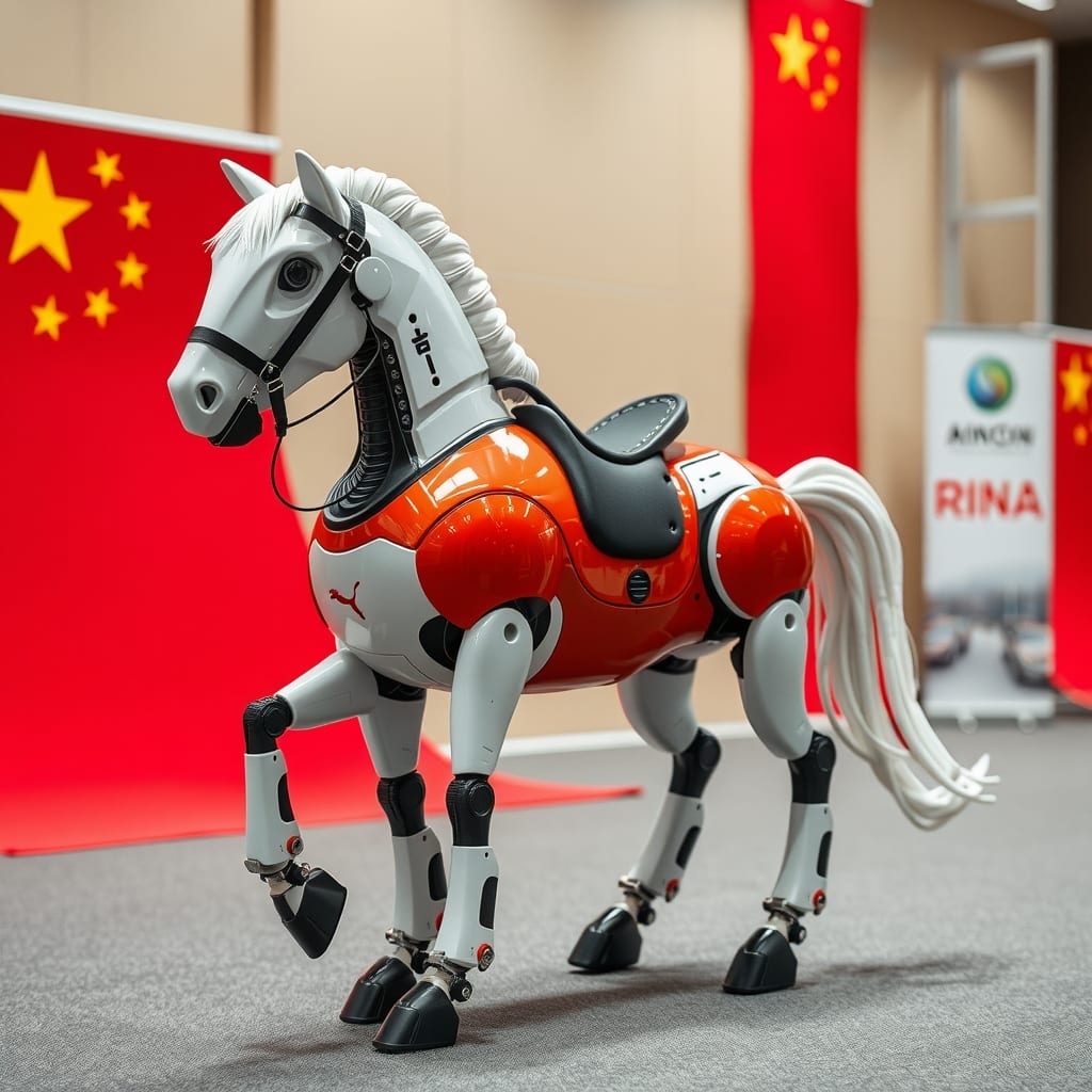Un caballo robot y su jinete robaron la atención en una conferencia china